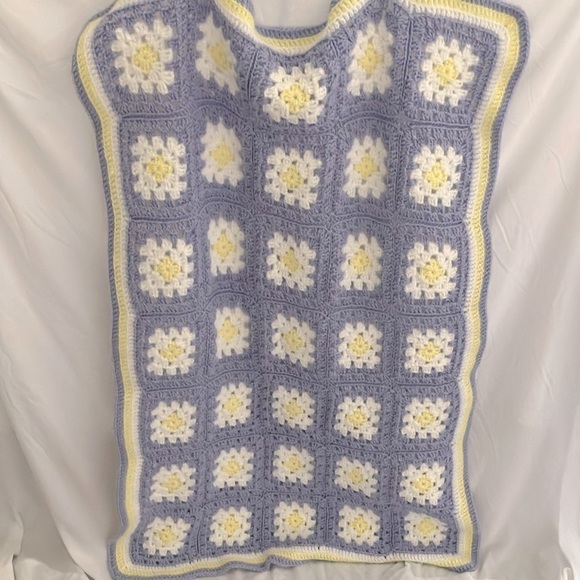 Blanket: Granny Square Blanket- pastel purple/pastel yellow/white- 50”x33” - Picture 1 of 12